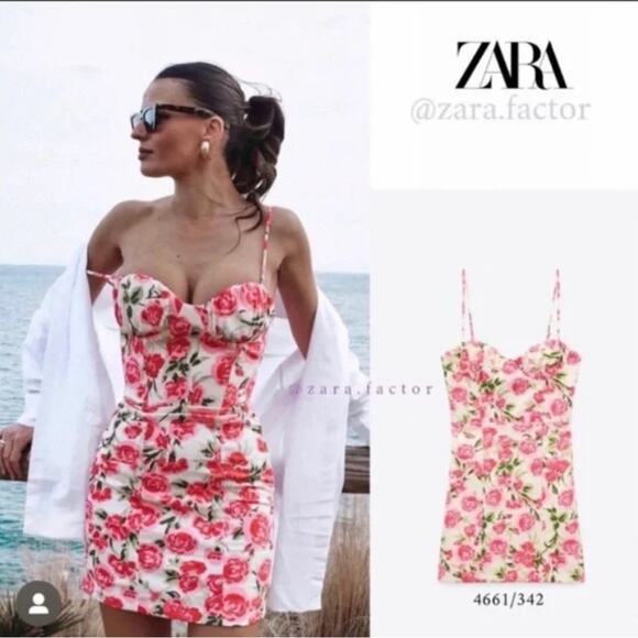 Zara Red and Pink Spaghetti Strap Corset Mini Dress - Picture 1 of 12